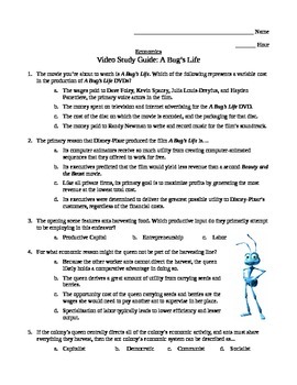 Preview of Economics Video Study Guide: A Bug's Life