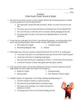 Preview of Economics Video Study Guide: Wreck-It Ralph