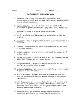 Preview of Economics Vocabulary