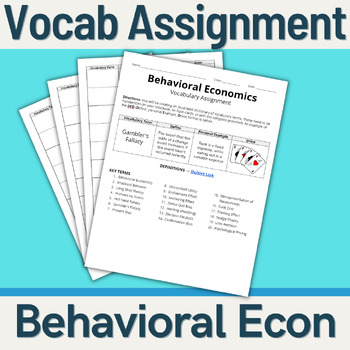 Preview of Economics - Vocabulary Assignment (Behavioral Economics)