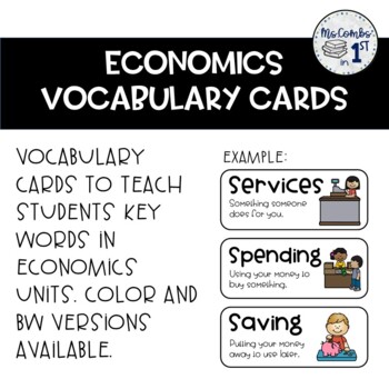 Preview of Economics Vocabulary Cards | Color and BW | K-2