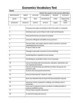 Preview of Economics Vocabulary Quiz