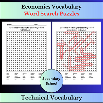 Preview of Economics Vocabulary Terms | Word Search Puzzles Activities | Secondary school