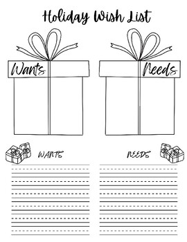 Preview of Economics Wants and Needs Holiday Wish List
