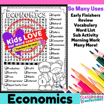 Economics Word Search Activity by Elementary Lesson Plans | TpT