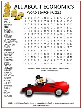 Preview of Economics Word Search Puzzle | No Prep Vocabulary Activity Worksheet