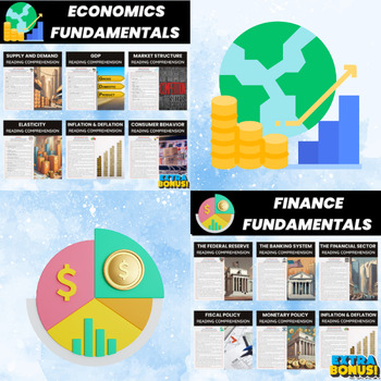 Preview of Economics and Finance Fundamentals Reading Comprehension Worksheets Bundle