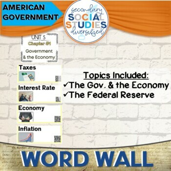 Preview of Economics and Government Word Wall, Vocabulary Activities, Notes US Econ 7-12