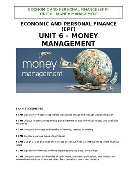 Preview of Economics and Personal Finance (EPF) - Unit 6 - Money Management - Notes Packet