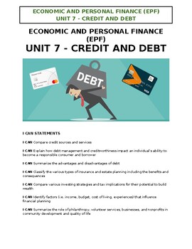 Preview of Economics and Personal Finance (EPF) - Unit 7 - Credit and Debt - Notes Packet