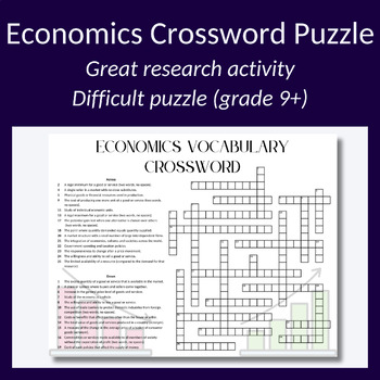 Preview of Economics vocabulary crossword puzzle (micro & macro). Grade 9+