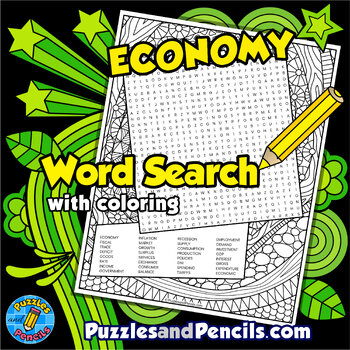 Preview of Economy Word Search Puzzle with Coloring Activity | Financial Literacy