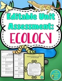 Ecology Unit Life Science Editable Test Quiz Assessment