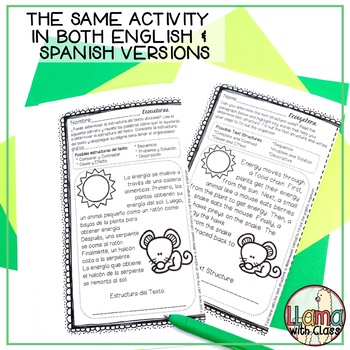 Ecosystem Reading Worksheets with Text Structure Practice in English &  Spanish