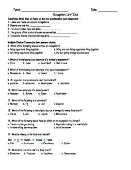 Ecosystem Unit Study Guide/Test by Fancy in Fifth Grade | TpT