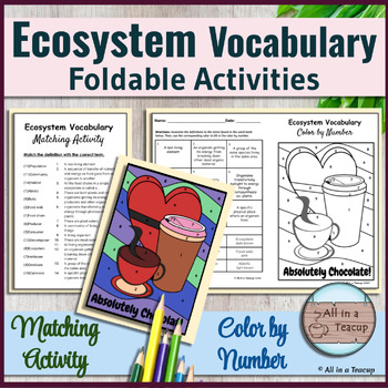 Preview of Ecosystem Vocabulary Foldable Valentine Color by Number & Matching Activity