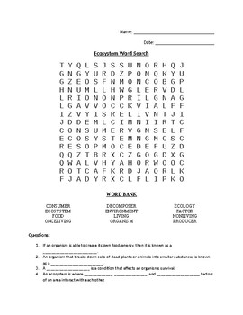 Ecosystem Word Search By Turners Teachable Resources Tpt