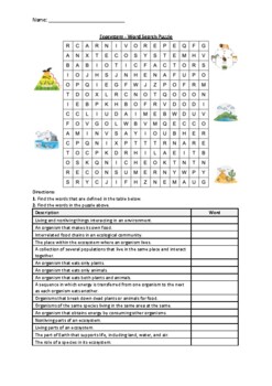 Preview of Ecosystem - Word Search Puzzle Worksheet Activity (Printable)