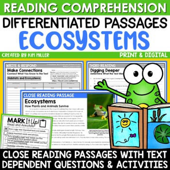 Preview of Ecosystems Animals & Plants Close Reading Comprehension Passages Differentiated