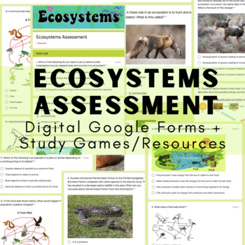 Preview of Ecosystems Assessment | Google Forms | Digital Test | Study Games