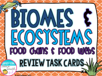 Preview of Ecosystems Biomes Food Chains and Food Webs Review Task Cards - Set of 28