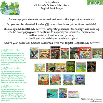 Preview of Ecosystems Children’s Science Literature Digital Book Bingo