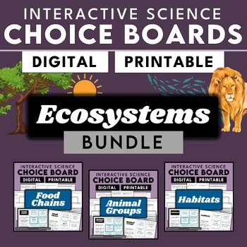 Preview of Ecosystems |  Digital + Printable Choice Boards Bundle | NO Prep | Science