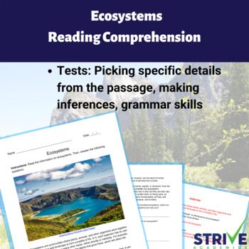 Preview of Ecosystems English Reading Comprehension Worksheet