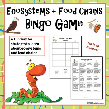 Preview of Ecosystems Food Chains Science Vocabulary Bingo Game Worksheets