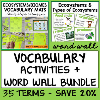 Preview of Ecosystems, Organisms, World Biomes Vocabulary Definition Activities Word Wall