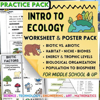 Preview of Ecology Biological Organization Worksheets Poster Pack Middle School Ecosystems