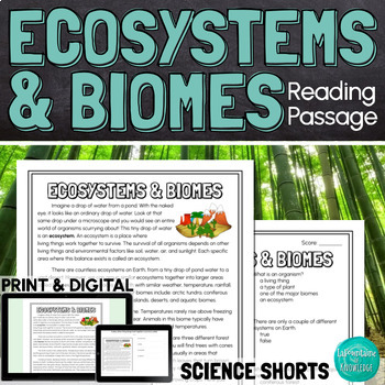 Preview of Ecosystems and Biomes Reading Comprehension Passage PRINT and DIGITAL
