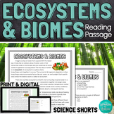 Ecosystems and Biomes Reading Comprehension Passage PRINT 