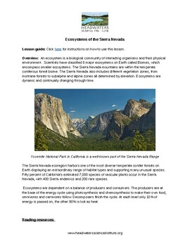 Preview of Ecosystems of the Sierra Nevada Mini Project Packet