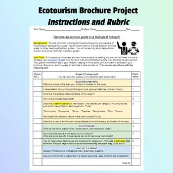 Preview of Ecotourism Brochure Project Instructions & Rubric