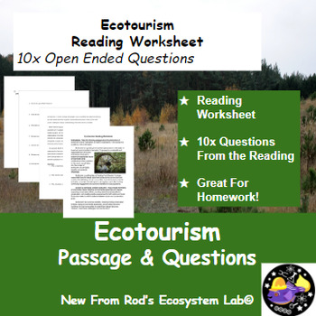 Preview of Ecotourism Reading Worksheet **Editable**
