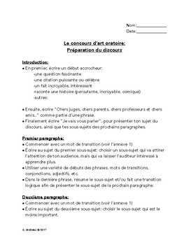 Preview of Écrire un discours/Speech writing: Instructions for students