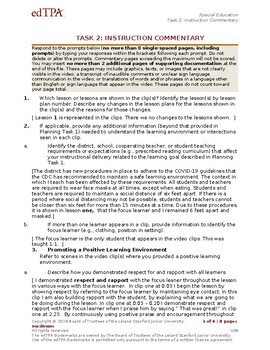 Preview of EdTPA Special Education - Task 2 Instruction Commentary Score 74/75