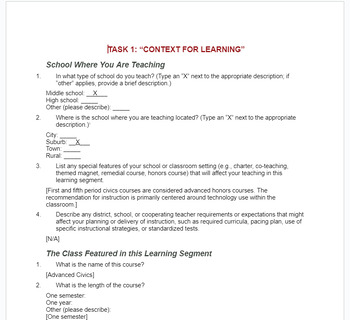 Preview of EdTPA Task 1: Context for Learning & Plan Commentary (Social Studies 6th-12th)