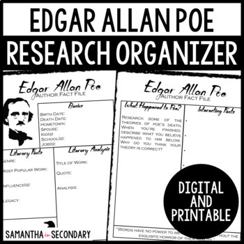 Preview of Edgar Allan Poe Biography Research Organizer Digital and Printable