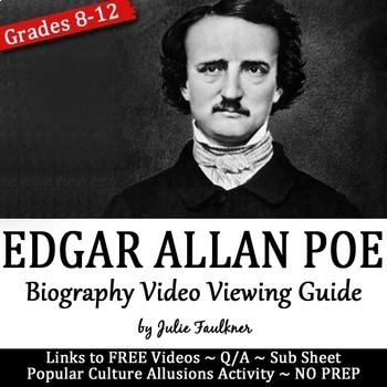 Preview of Edgar Allan Poe Biography Video Viewing Unit, Questions/Activities