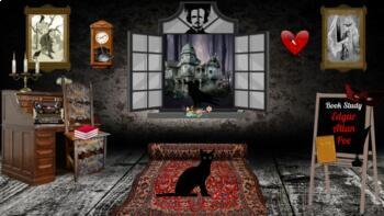 Preview of Edgar Allan Poe Book Study Virtual Classroom Template Halloween