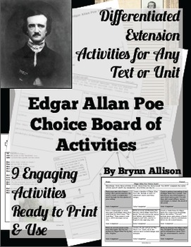 Preview of Edgar Allan Poe Choice Board of Activities - Common Core Aligned, Differentiated