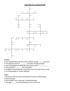 Edgar Allan Poe Crossword Puzzle by Haggard Helper TpT