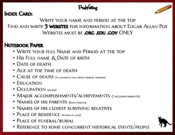 Preview of Edgar Allan Poe Obituary Research Project ELA NO PREP NEEDED!