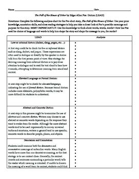 Preview of Edgar Allan Poe: "The Fall of the House of Usher" Diction (LEAD) Analysis