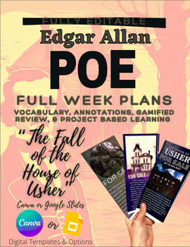 Preview of Edgar Allan Poe: "The Fall of the House of Usher" Mini Unit [Fully Editable]