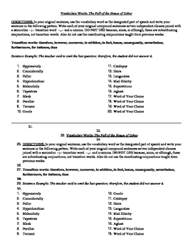 The Fall Of The House Of Usher Worksheet