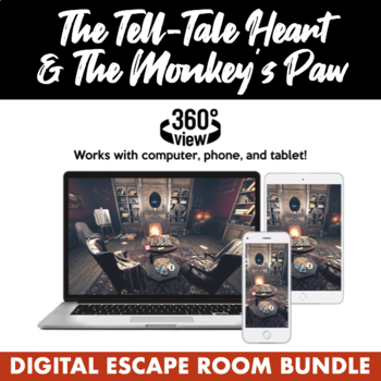 Preview of Edgar Allan Poe The Tell-Tale Heart & The Monkeys Paw Digital Escape Room Bundle