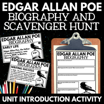 Preview of Edgar Allan Poe Unit - Biography Scavenger Hunt - Reading Passage Questions